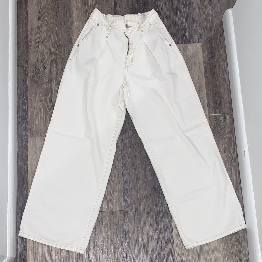Women's Cream Wide Leg Jeans